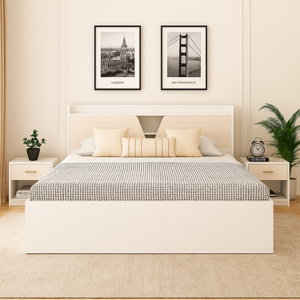 OakLoom Wabi Sabi Contemporary Panel Platform Customisable Bed for Master Bedroom - Uber Decor