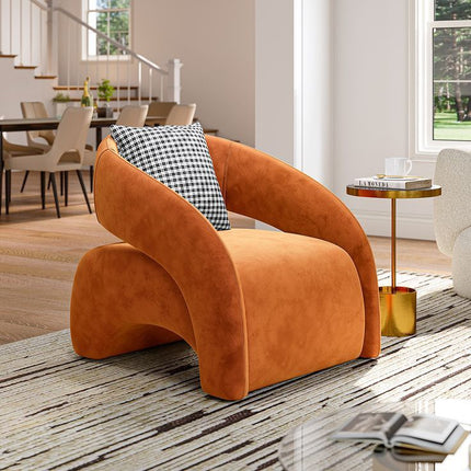 Syrena- Open U-Back Flat Front Curved Boucle Upholstered Accent Armchair with Pillow - Uber Decor