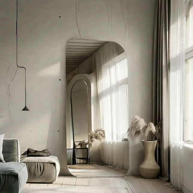 Zyra Frameless Full Length Asymmetrical Wall Mirror - Uber Decor