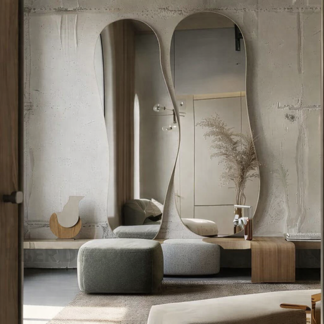 Elixor Frameless HD Mirror Set of 2 - Asymmetrical Wall Mirror Sculptural Modern Design Custom Home Decor Gift