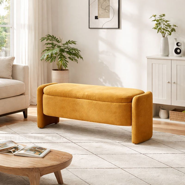 Nahla Oval Storage Bench with Lift Top – Contemporary Minimalist Organizer for Living Rooms, Entryways & Bedrooms