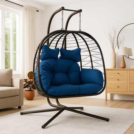 OceanBud Wabi-Sabi Cocoon Swing Chair – Japandi Breezy Organic Outdoor & Balcony Swing Chair