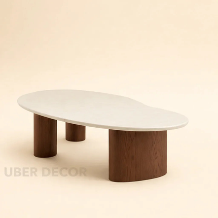 Tangon Wabi-Sabi Mid-Century Japandi Coffee Table – Organic Freeform Wooden Top Block Legs for Living Room
