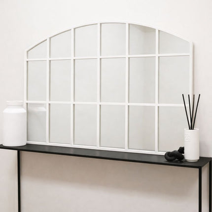 LusterArc- Arched Top Wide Metal Framed Window Style Mirror for Console or Dining Table Wall