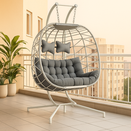 SkyDune Cocoon Swing Chair – Relaxed Contemporary Living | Boho Modern Structure | American Inspired | Porch & Living Room Swing Chair for Patios, Balconies, Studies & Gardens
