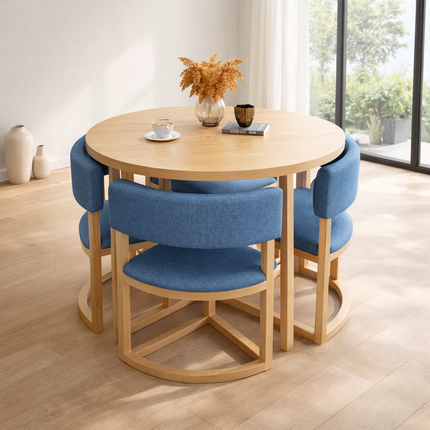 Nordelyn Round Wooden Dining Table Scandinavian Japandi Minimalist Design Natural Wood Dining Table for Dining Room