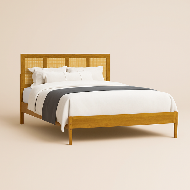 WillowNest Modern Rattan Slat Platform Customisable Bed for Contemporary Apartments - Uber Decor