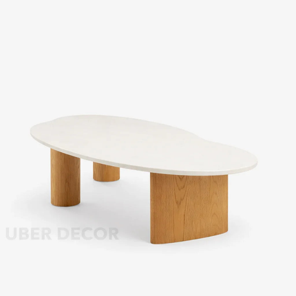 Tangon Wabi-Sabi Mid-Century Japandi Coffee Table – Organic Freeform Wooden Top Block Legs for Living Room