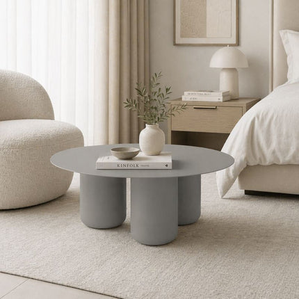 Ord Modern Sculptural Cobalt Round Minimalist Center Table Solid Wood with HDHMR Table Top and PU Finish for Living Room