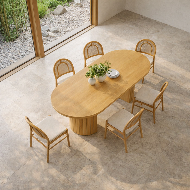 Balen Dining Table Modern Scandinavian Design Slatted Dual Pedestal Wooden Dining Table for Dining Room