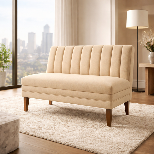 Arven Retro Mid Century High Back Bench Contemporary Customisable Seating for Dining Living Lounge and Entryway