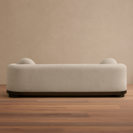 Shiraz 3-Seater Modern Sofa Sculptural Minimalist Couch with Round Accent Cushions