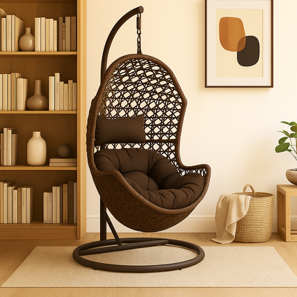 NestLoom Wabi-Sabi Cocoon Swing Chair – Japandi Sculpted Modern Comfort for Balcony, Garden & Living Room