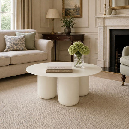 Ord Modern Sculptural Cobalt Round Minimalist Center Table Solid Wood with HDHMR Table Top and PU Finish for Living Room