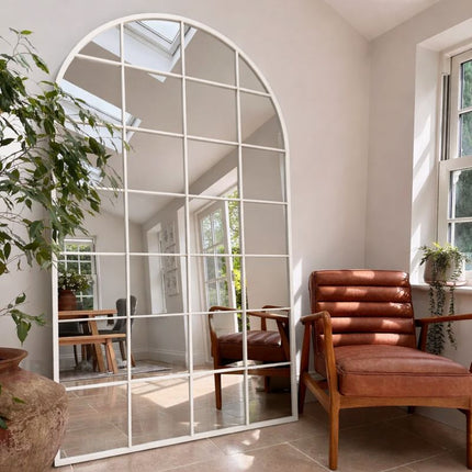 GloryArch- Arched Grid Full Length Window Style Metal Framed Mirror for Living Room, Bedroom, Clothing Boutique or Outdoor