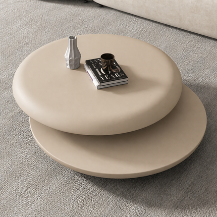 Niari round double layer coffee table in solid wood modern center table for family room seating area and contemporary interiors