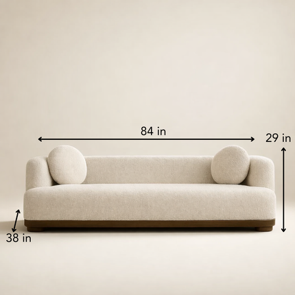 Shiraz 3-Seater Modern Sofa Sculptural Minimalist Couch with Round Accent Cushions