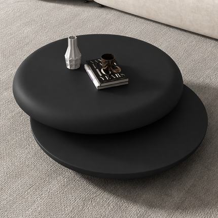 Niari round double layer coffee table in solid wood modern center table for family room seating area and contemporary interiors