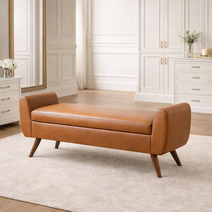 Amsi Mid-Century Modern Flip Top Storage Bench – Japandi-Inspired Entryway & Bedroom Organizer