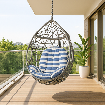 CoastNest Wabi-Sabi Cocoon Swing Chair – Japandi Coastal Organic Outdoor & Terrace Swing Chair