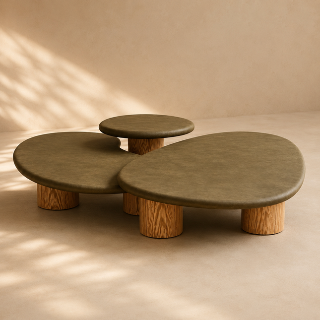 Kama Wabi-Sabi Multi-Tier Japandi Coffee Table – Organic Freeform Solid Wood Center Table for Living Room