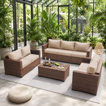 Palm Vista Wicker Rattan-Look Outdoor Sofa Set – Japandi Patio Conversation Set for Garden, Terrace & Poolside | Uber Decor