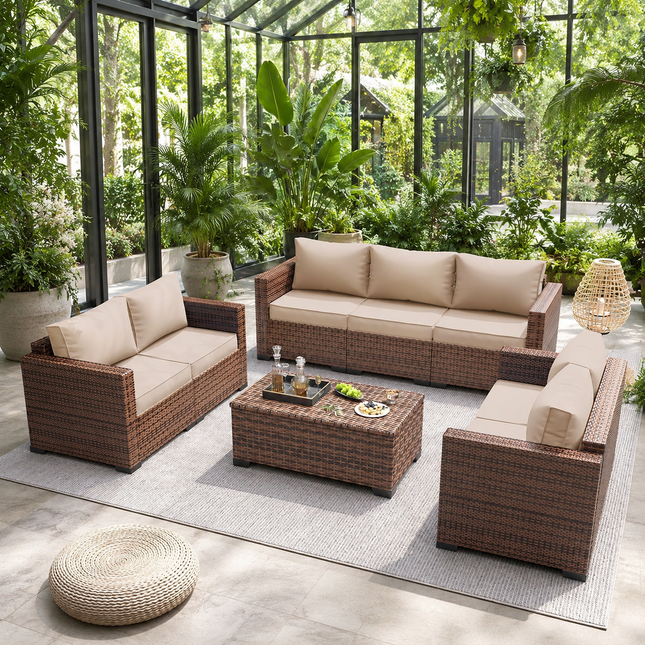 Palm Vista Wicker Rattan-Look Outdoor Sofa Set – Japandi Patio Conversation Set for Garden, Terrace & Poolside | Uber Decor