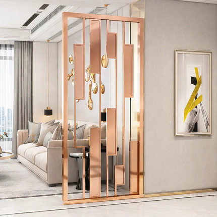 OBLIX Stainless Steel Graphic Room Divider With Sculptural Panel Design For Living Room Bedroom And Transitional Interior Spaces