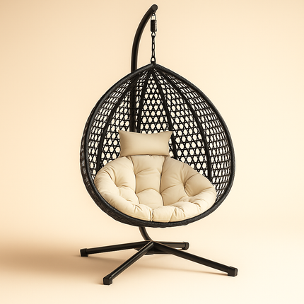 LeafShell Cocoon Swing Chair – Mid-Century Boho Teardrop Hanging Chair for Garden, Terrace & Patio | Uber Decor