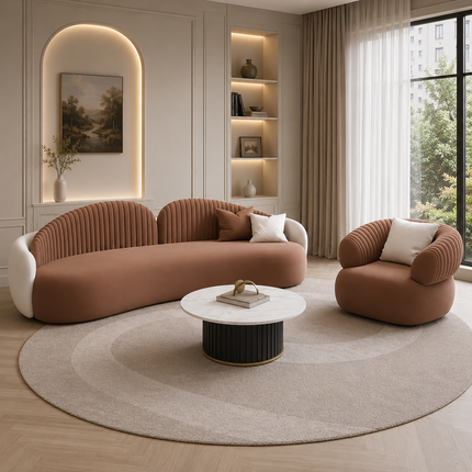 Bristol Luxury Modern Curved Sofa with Channel Tufted Backrest Customisable Designer Couch for Living Room