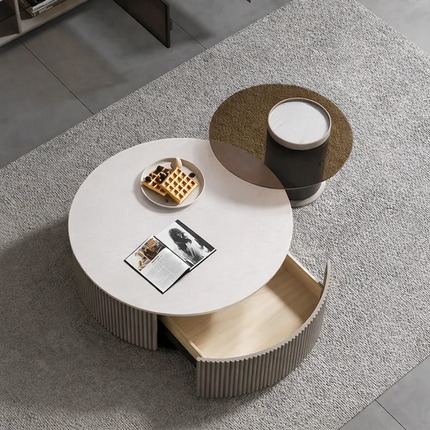 Tiber Oro Italian Luxury Round Coffee Table Tempered Glass Top High Gloss Finish Minimalist Centerpiece for Lounge and Living Suites