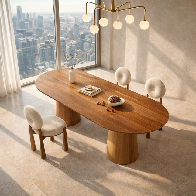 Orla Haven Oval Dining Table Japandi Scandinavian Design Premium Finish Sculptural Pedestal Base Ideal for Dining Room