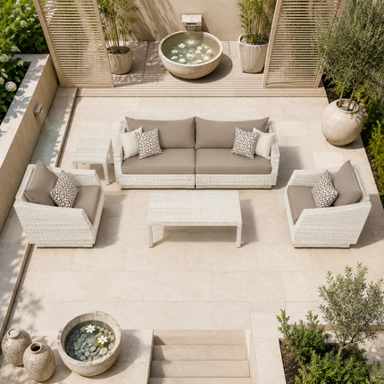 Leafelle Sofa & Chair Set with Twin Tables Outdoor Seating for Poolside Patios, Garden Terraces & Tropical Decks