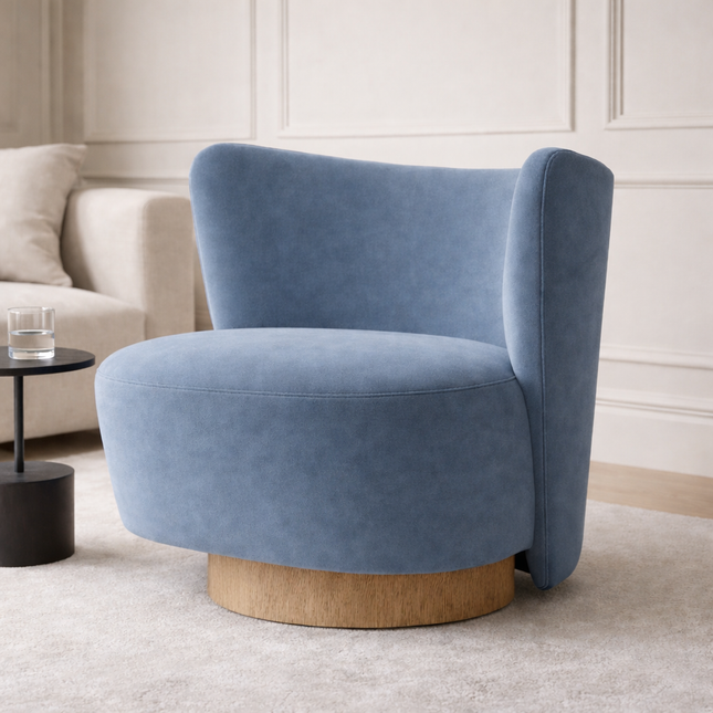 LARA – Modern Lounge Chair with Wooden Base for Living Room, Hotel, Bedroom & Vanity Spaces