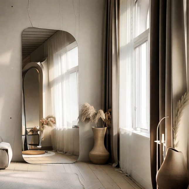 Zyra Frameless Full Length Asymmetrical Wall Mirror - Uber Decor