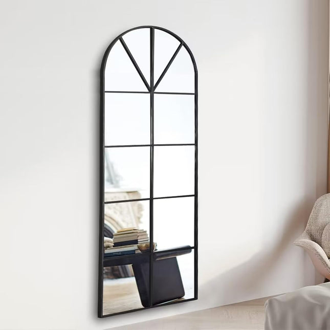 Cathedral Arched Window Mirror – Full-Length Iron Frame Wall Mirror for Living Room, Bedroom, and Entryway Decor - Uber Decor