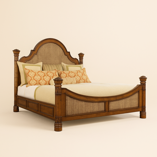WalnutCrest Colonial Cane Platform Customisable Bed for Grand Bedrooms - Uber Decor