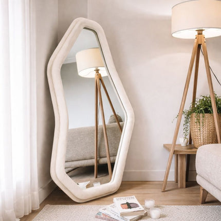 EdgeCraft Irregular Asymmetric Wall Mirror - Suede Velvet Upholstered Frame - Uber Decor