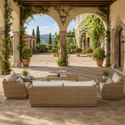 Leafelle Sofa & Chair Set with Twin Tables Outdoor Seating for Poolside Patios, Garden Terraces & Tropical Decks