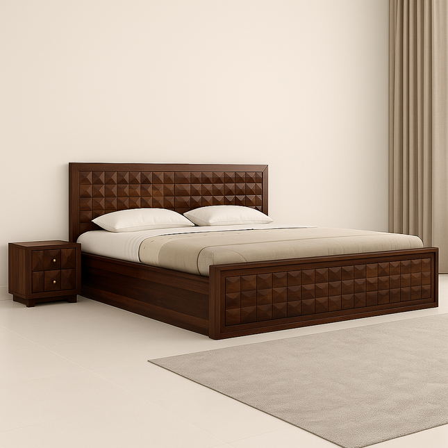 RosewoodGrid Traditional Contemporary Panel Customisable Bed for Master Bedroom - Uber Decor