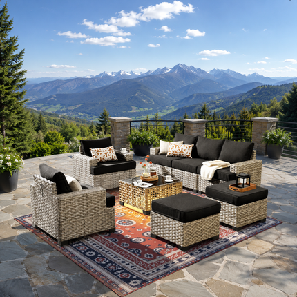 Canyon Breeze PE Rattan Wicker Outdoor Sofa Set, Patio Conversation Garden Lounge Set, Boho Poolside Terrace Porch Furniture