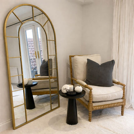 LucentArc- Arched Grid Shaped Full Length Metal Framed Large Size Mirror for Bedroom or Living Room Foyer