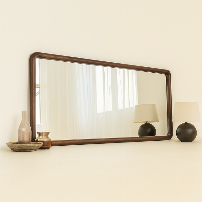 June Teak Wood Wall Mirror – Sleek Vertical & Horizontal Mirror for Entryway, Living Room & Bedroom - Uber Decor