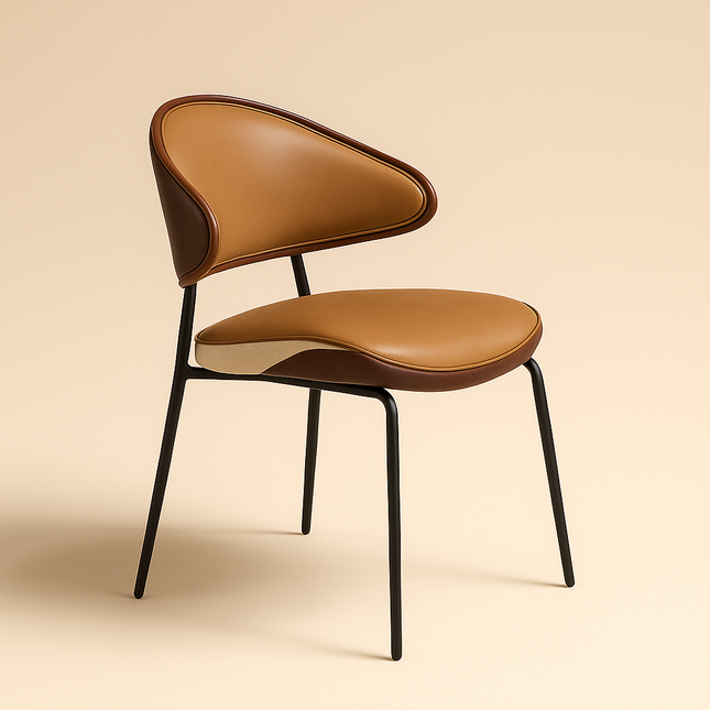 ARCADIA – Mid-Century Modern Dining Chair with Sculpted Walnut-Style Backrest for Kitchen, Living Room & Lounge Use - Uber Decor