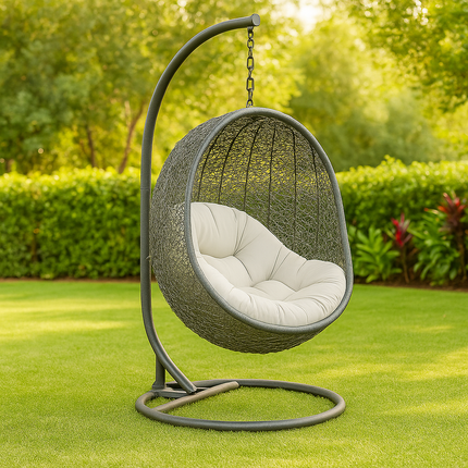 FernCove Wabi-Sabi Cocoon Swing Chair – Japandi Textured Organic Weave Balcony & Garden Swing Chair