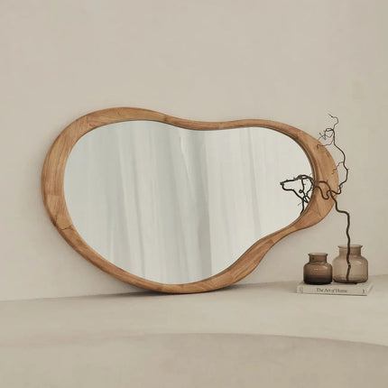Ella Organic Teak Wood Accent Mirror – Sculptural Wall & Console Mirror - Uber Decor