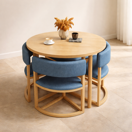 Nordelyn Round Wooden Dining Table Scandinavian Japandi Minimalist Design Natural Wood Dining Table for Dining Room