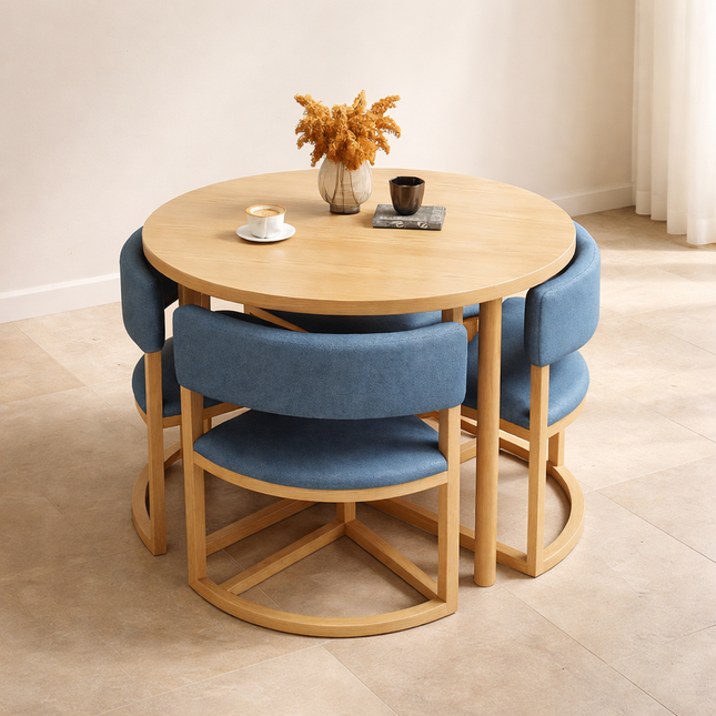 Nordelyn Round Wooden Dining Table Scandinavian Japandi Minimalist Design Natural Wood Dining Table for Dining Room
