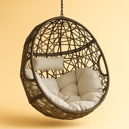 DunePod Cocoon Swing Chair – Japandi Minimalist Woven Hanging Chair for Balcony & Terrace | Uber Decor