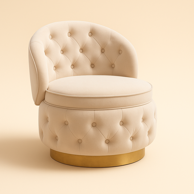 Lyssara- 360 Degree Swivel Tufted Barrel Accent Chair with Round Base, Curved Back and Storage Space - Uber Decor